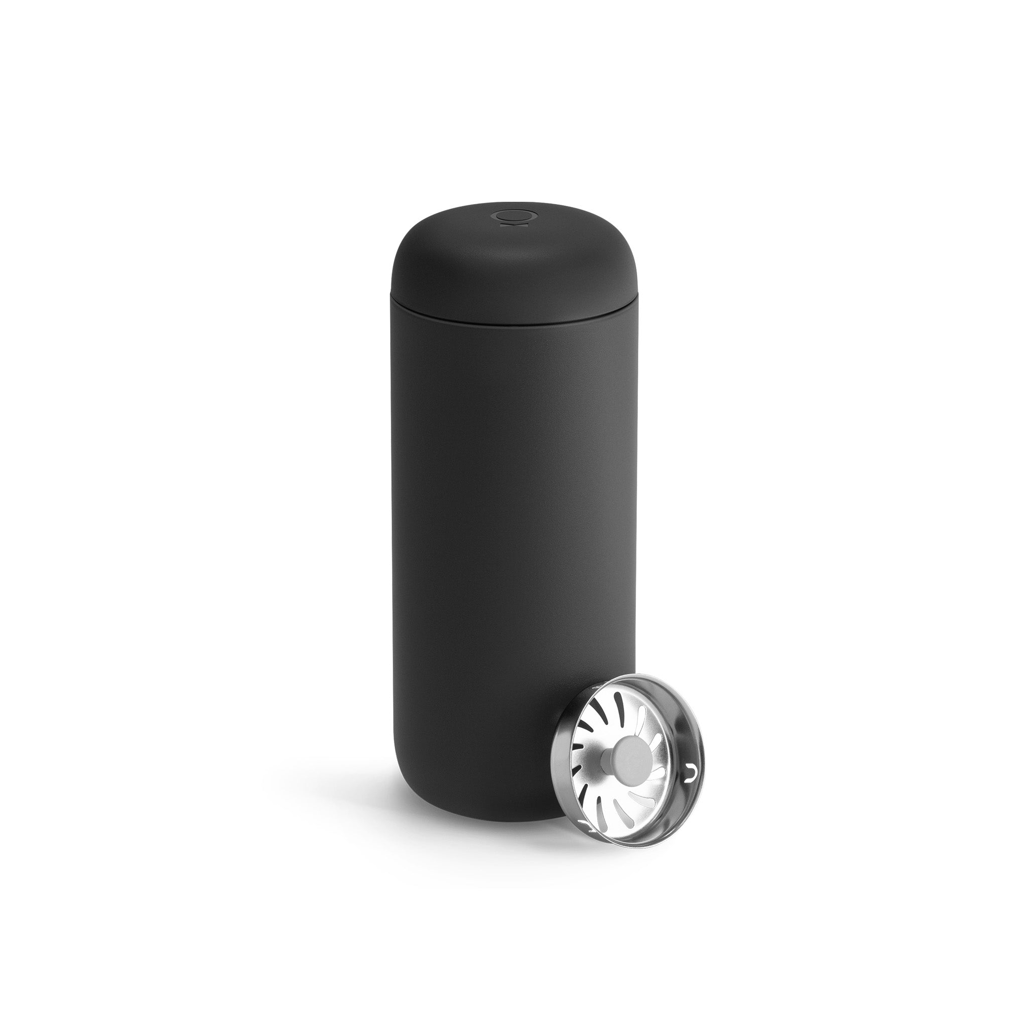 Fellow Carter Move Mug in matte stainless steel with ceramic-coated interior and splash-guard lid.