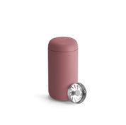 Fellow Carter Move Mug in matte stainless steel with ceramic-coated interior and splash-guard lid.