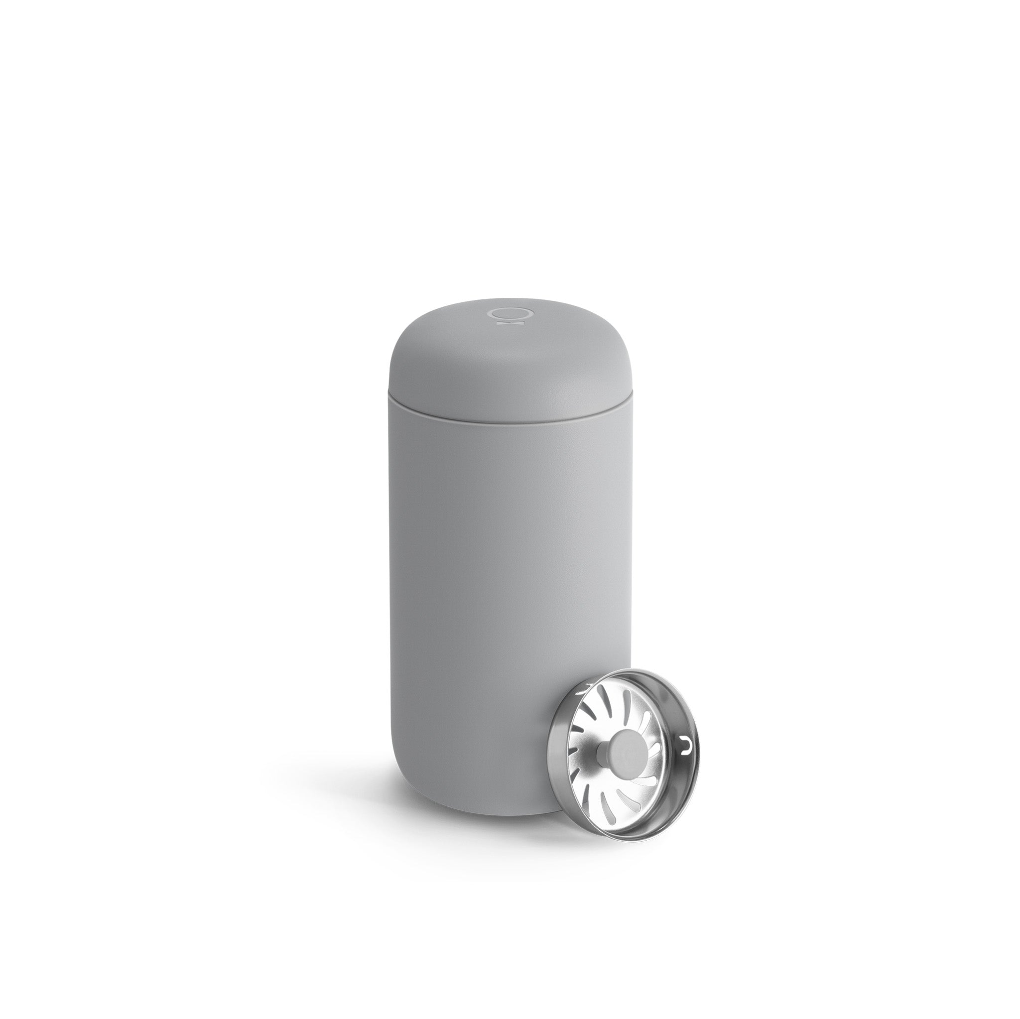 Fellow Carter Move Mug in matte stainless steel with ceramic-coated interior and splash-guard lid.