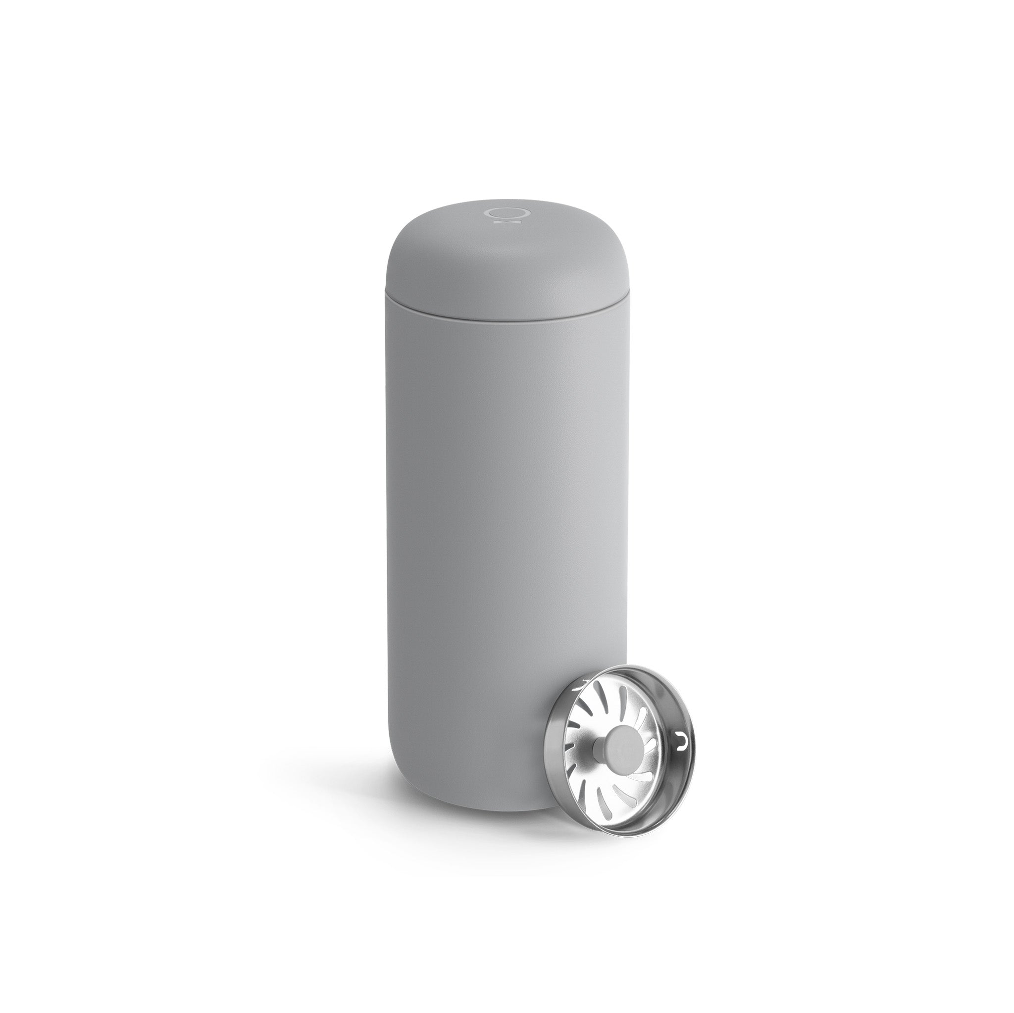 Fellow Carter Move Mug in matte stainless steel with ceramic-coated interior and splash-guard lid.