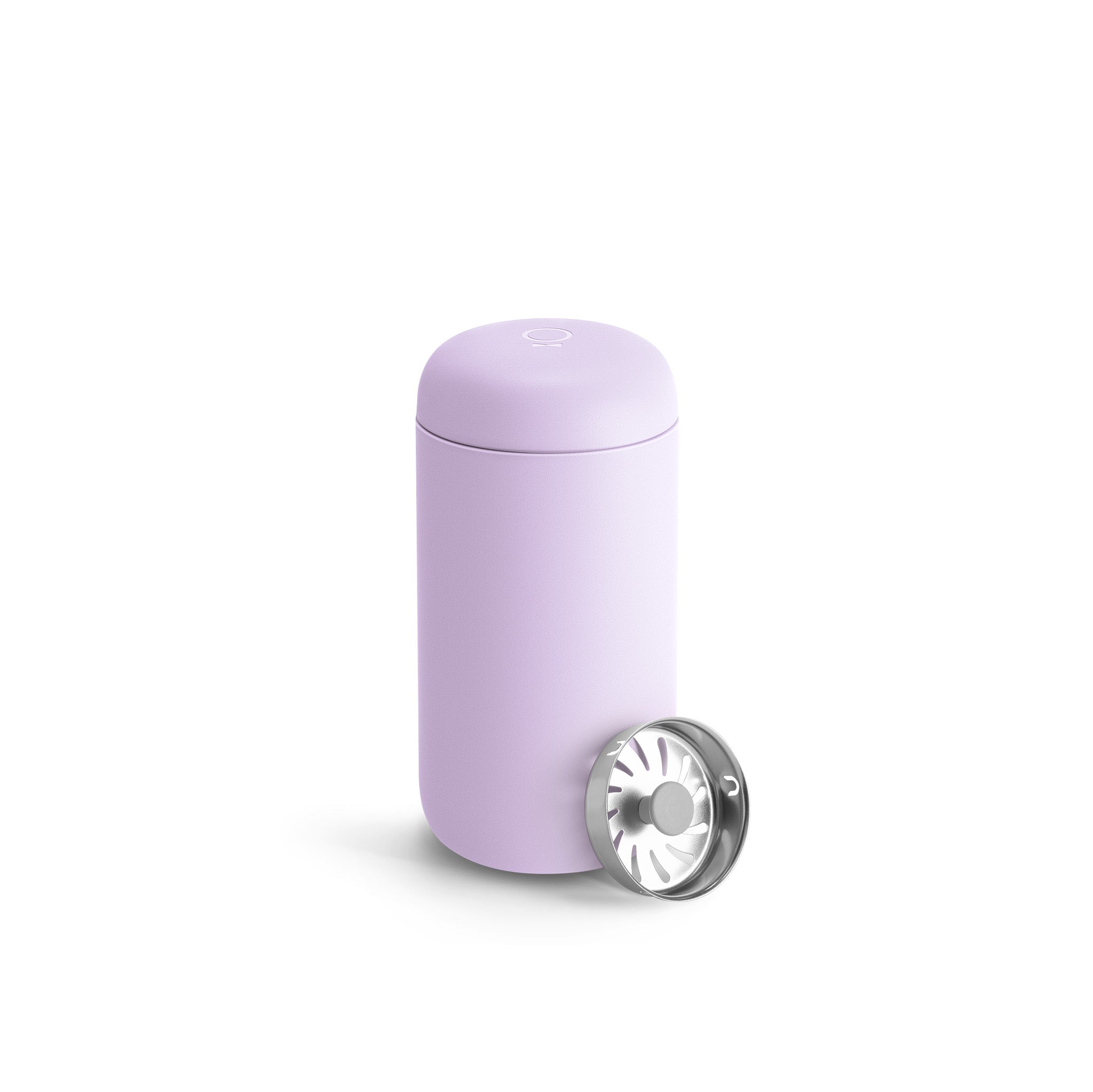 Fellow Carter Move Mug in matte stainless steel with ceramic-coated interior and splash-guard lid.