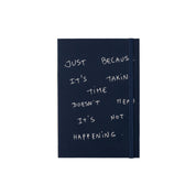 Poète Notebook in Midnight by Gry Matter, A5 hardcover with exposed coptic binding and elastic closure, open to show blank pages.