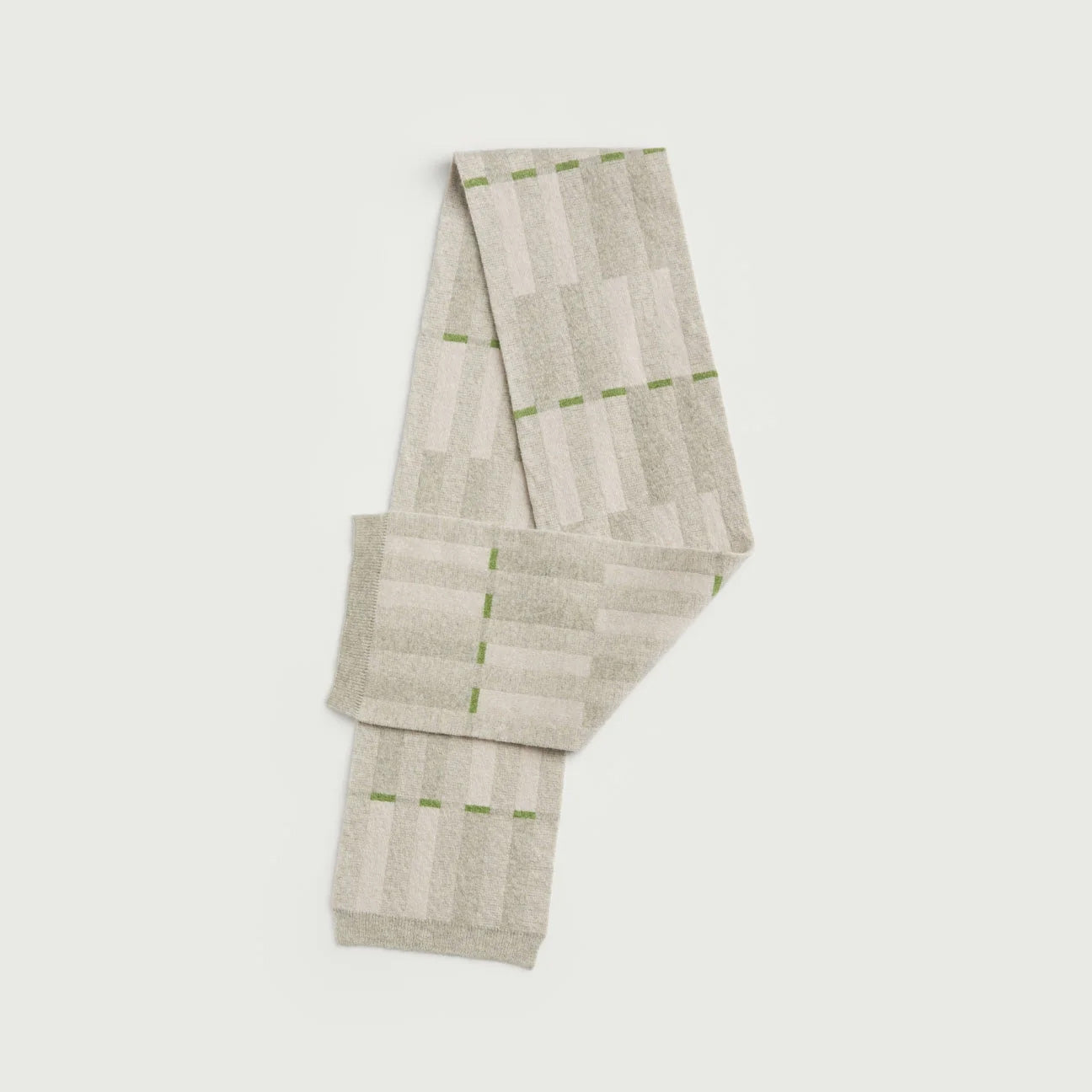 Hilary Grant Garden Small Scarf in North Birch & Swansdown colorway — reversible lambswool scarf with fine vertical stripes and contrast bands.