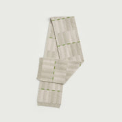 Hilary Grant Garden Small Scarf in North Birch & Swansdown colorway — reversible lambswool scarf with fine vertical stripes and contrast bands.