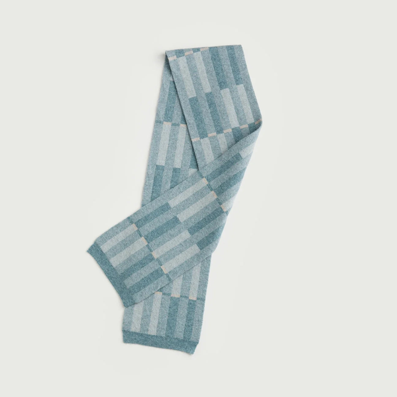 Hilary Grant Garden Small Scarf in North Sea & Haar colorway — reversible lambswool scarf with fine vertical stripes and contrast bands.