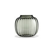 Medium Danish Holmegaard Primula Oval Vase by Jacob E. Bang, 6.9-inch mouth-blown glass with fluted pattern in Smoke.