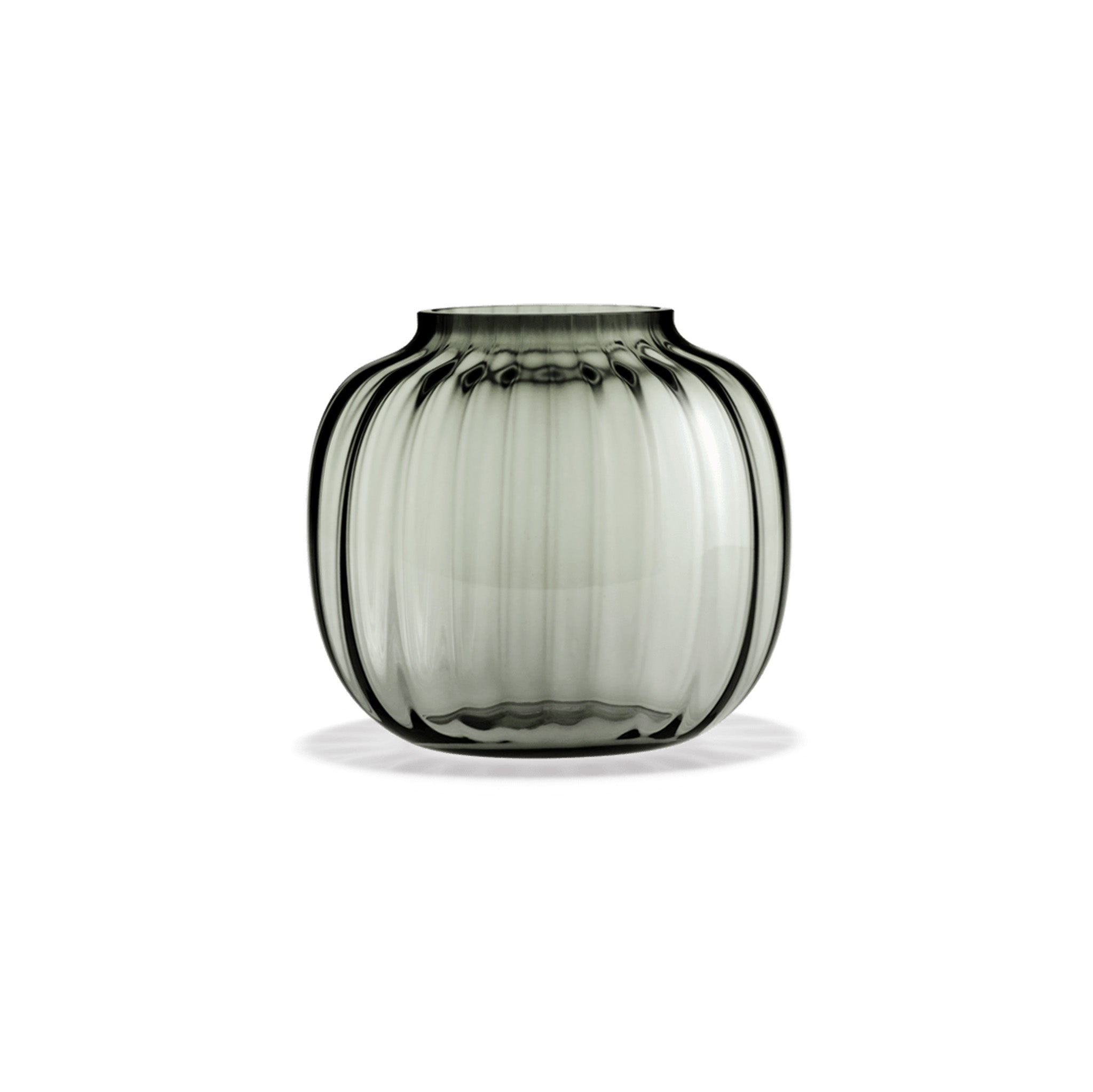 Medium Danish Holmegaard Primula Oval Vase by Jacob E. Bang, 6.9-inch mouth-blown glass with fluted pattern in Smoke.