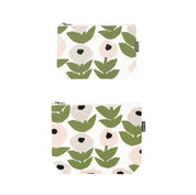 Grey floral linen-cotton zipper pouch by Hannele Äijälä, water-resistant, in two sizes.