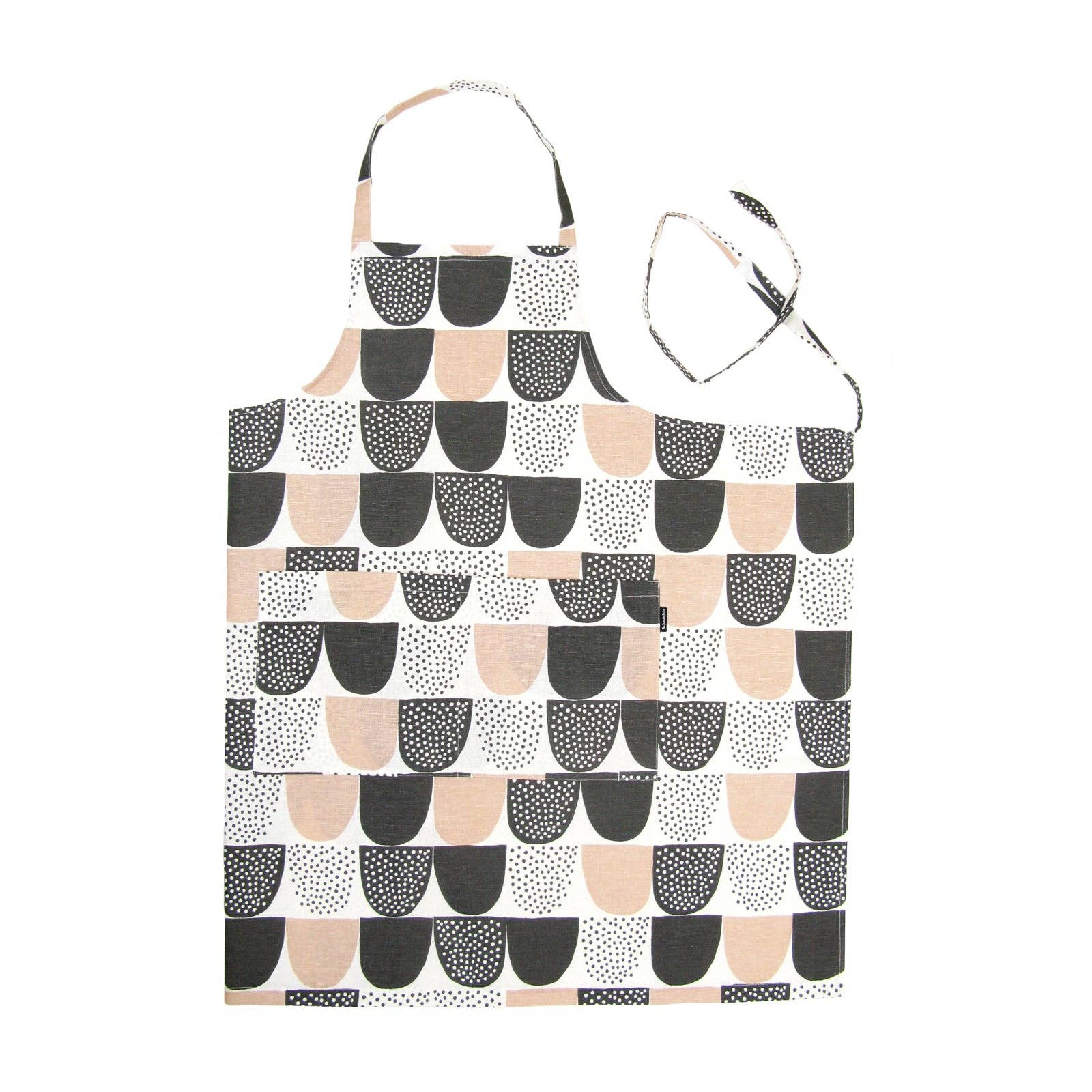 Pink, black, and white graphic-pattern linen-cotton apron by Hanna Konola.