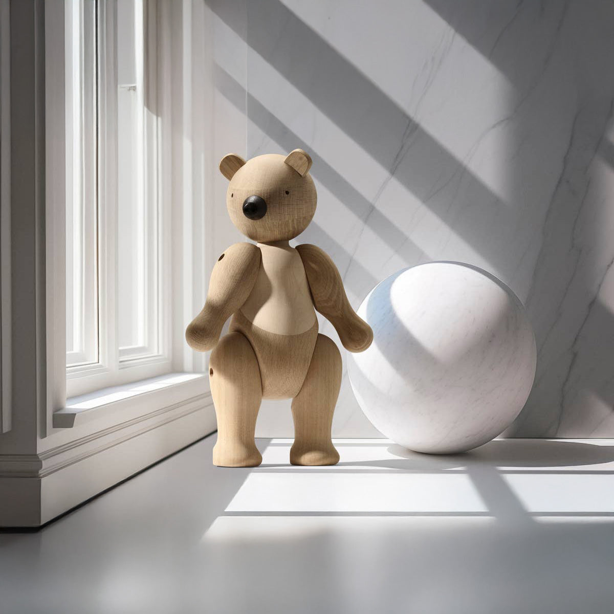 Kay Bojesen Bear Medium, 9.8-inch oak and maple wooden figure with articulating limbs, FSC-certified wood, Danish design icon.