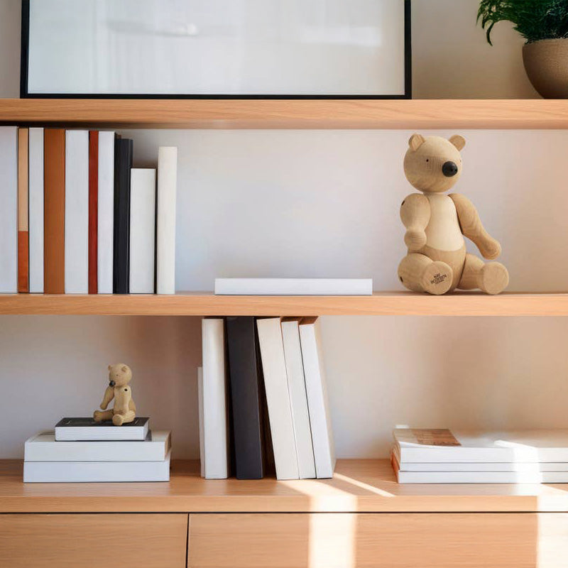 Kay Bojesen Bear Small and Medium, 9.8-inch oak and maple wooden figure with articulating limbs, FSC-certified wood, Danish design icon.
