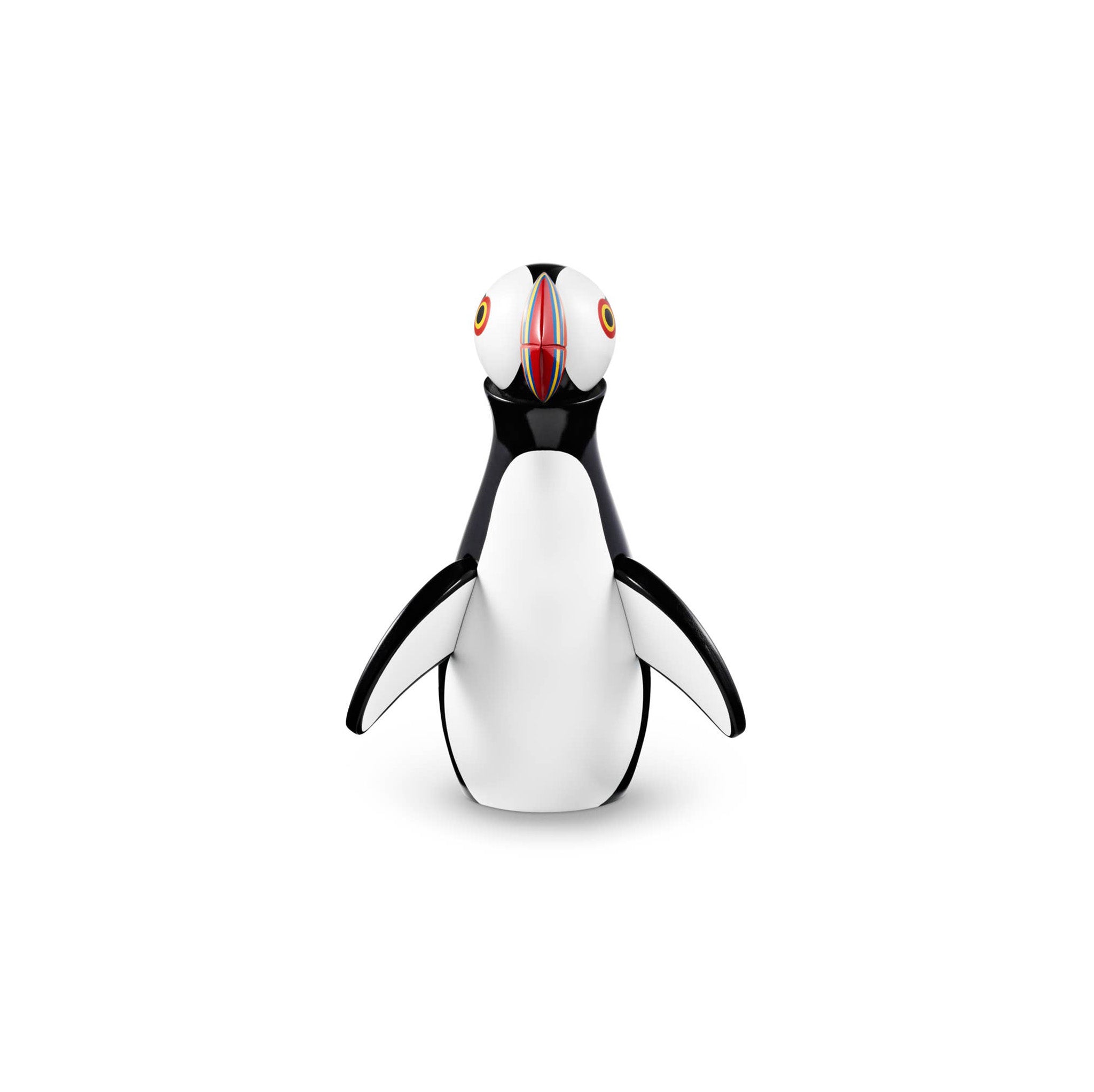 Kay Bojesen Puffin Large, 7.7-inch painted beech wooden figurine with colorful beak and open wings, Danish design icon from 1954.