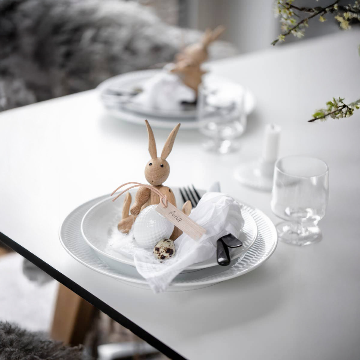 Kay Bojesen Rabbit H16 in natural FSC-certified oak with articulating limbs, 6.3 inches tall, Danish design classic from 1957 and friend for life.