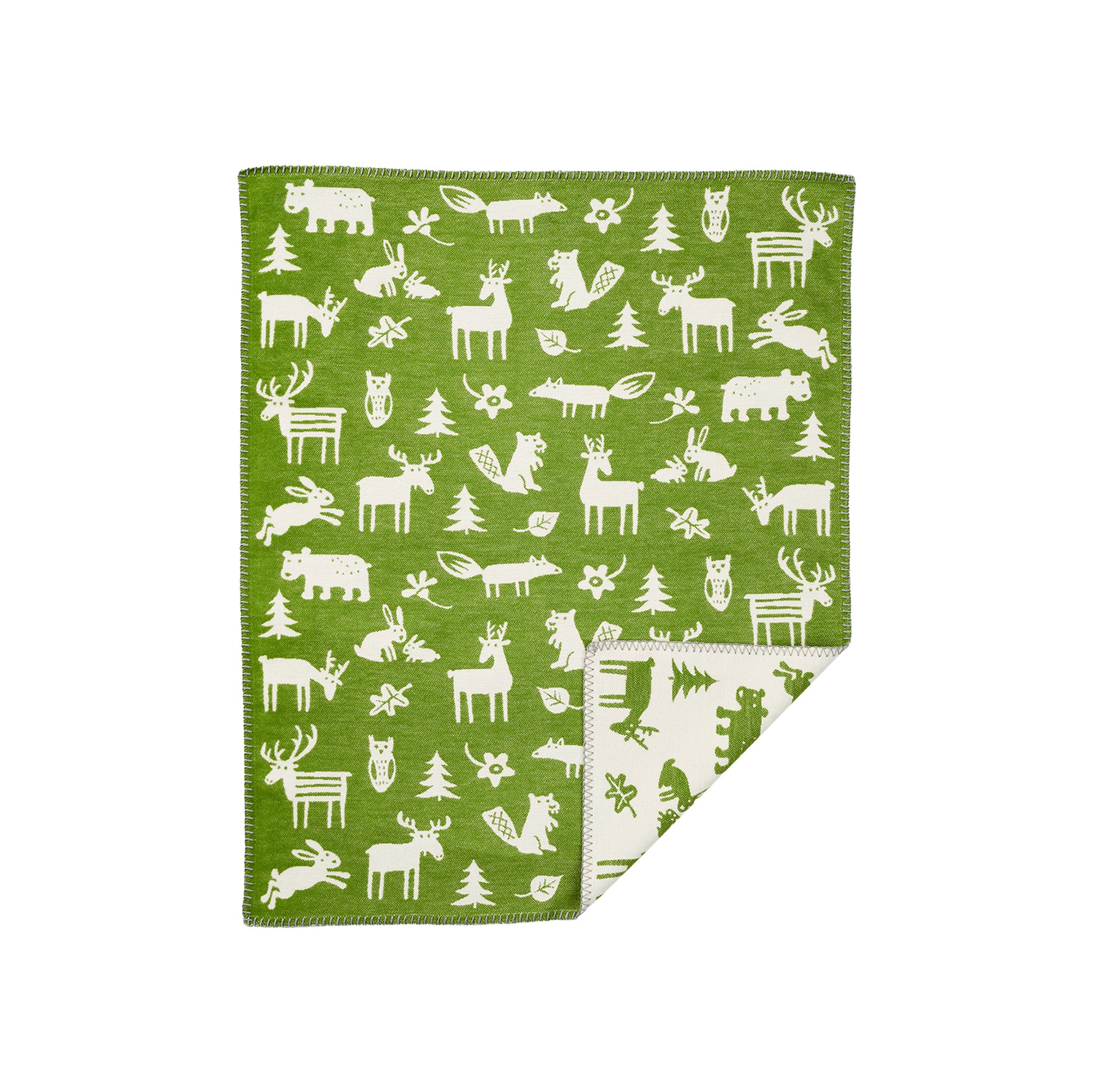 Klippan Yllefabrik Forest Baby Blanket by Bengt & Lotta in organic lamb’s wool with forest motif, Scandinavian baby blanket for cozy warmth.
