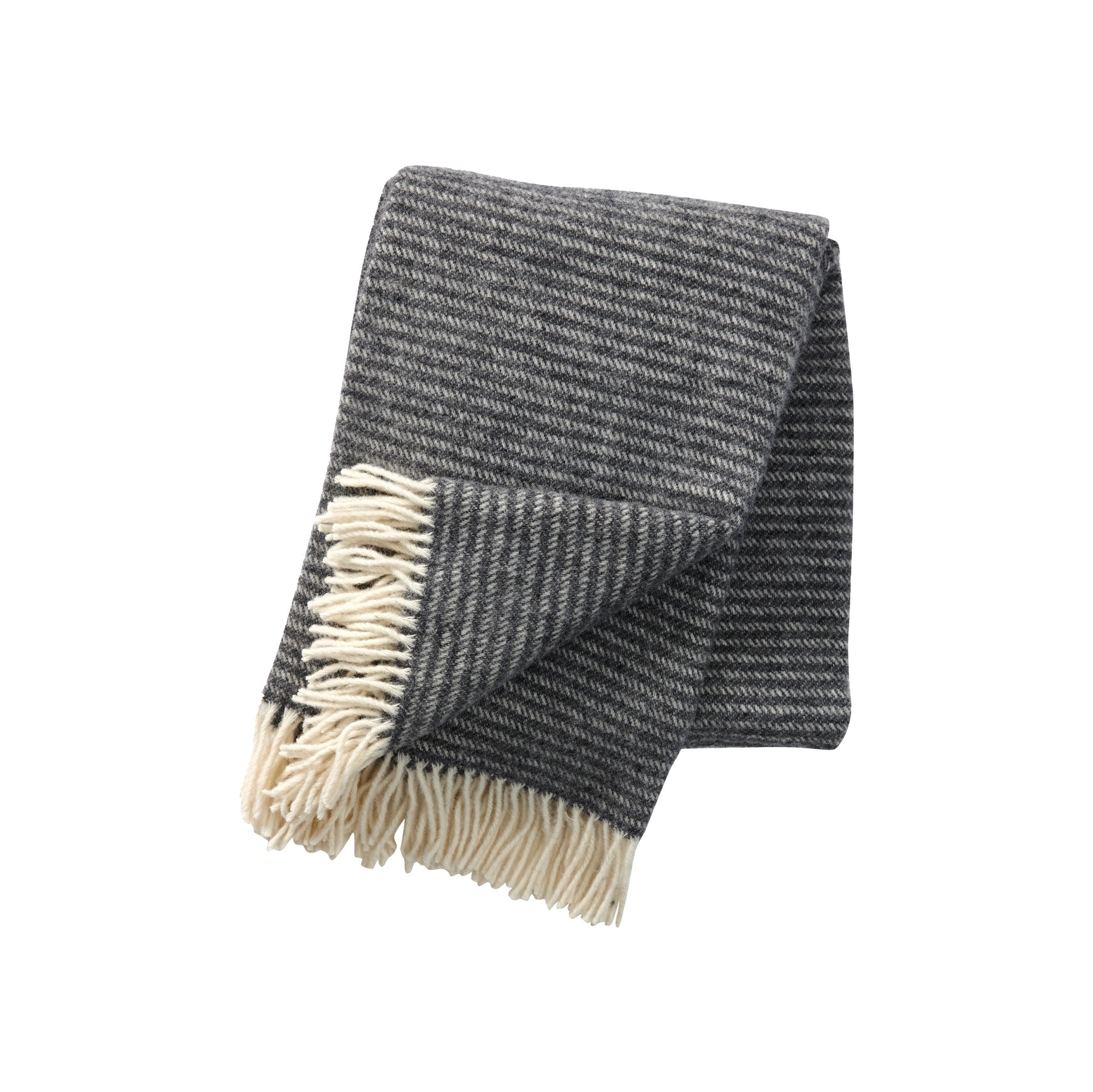Klippan Yllefabrik Ralph Wool Throw in dark grey organic lamb’s wool, timeless Scandinavian blanket.