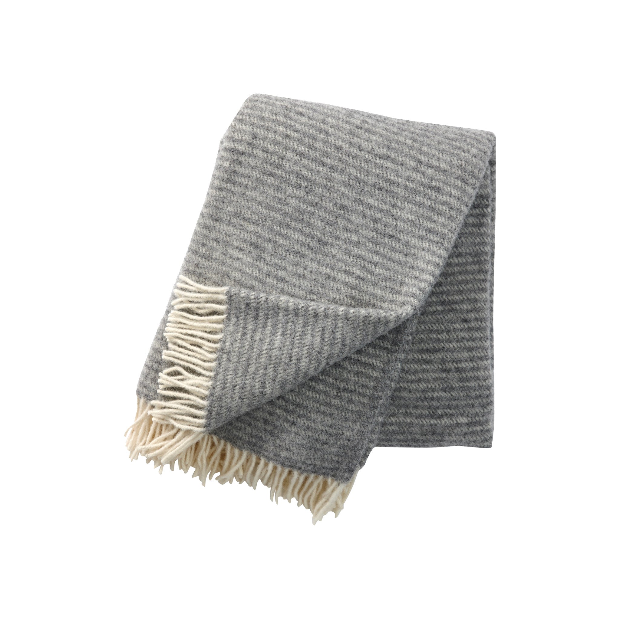 Klippan Yllefabrik Ralph Wool Throw in light grey organic lamb’s wool, timeless Scandinavian blanket.