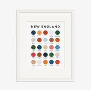 Lunch City Studio New England Print. 8 × 10 in. art print with swatches named for New England landmarks, including Acadia, lobster, lighthouses, beaches, and clam shacks. Ships flat, signed.