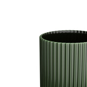 Lyngby Porcelæn Grooved H31 dark green porcelain vase with vertical grooves by Karakter Copenhagen, 12.2 inches tall.