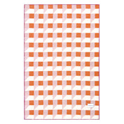 Maison Deux Cubics Blanket in pink and carrot, reversible wool throw with cubic pattern and fringed edges, oversized for cozy lounging.