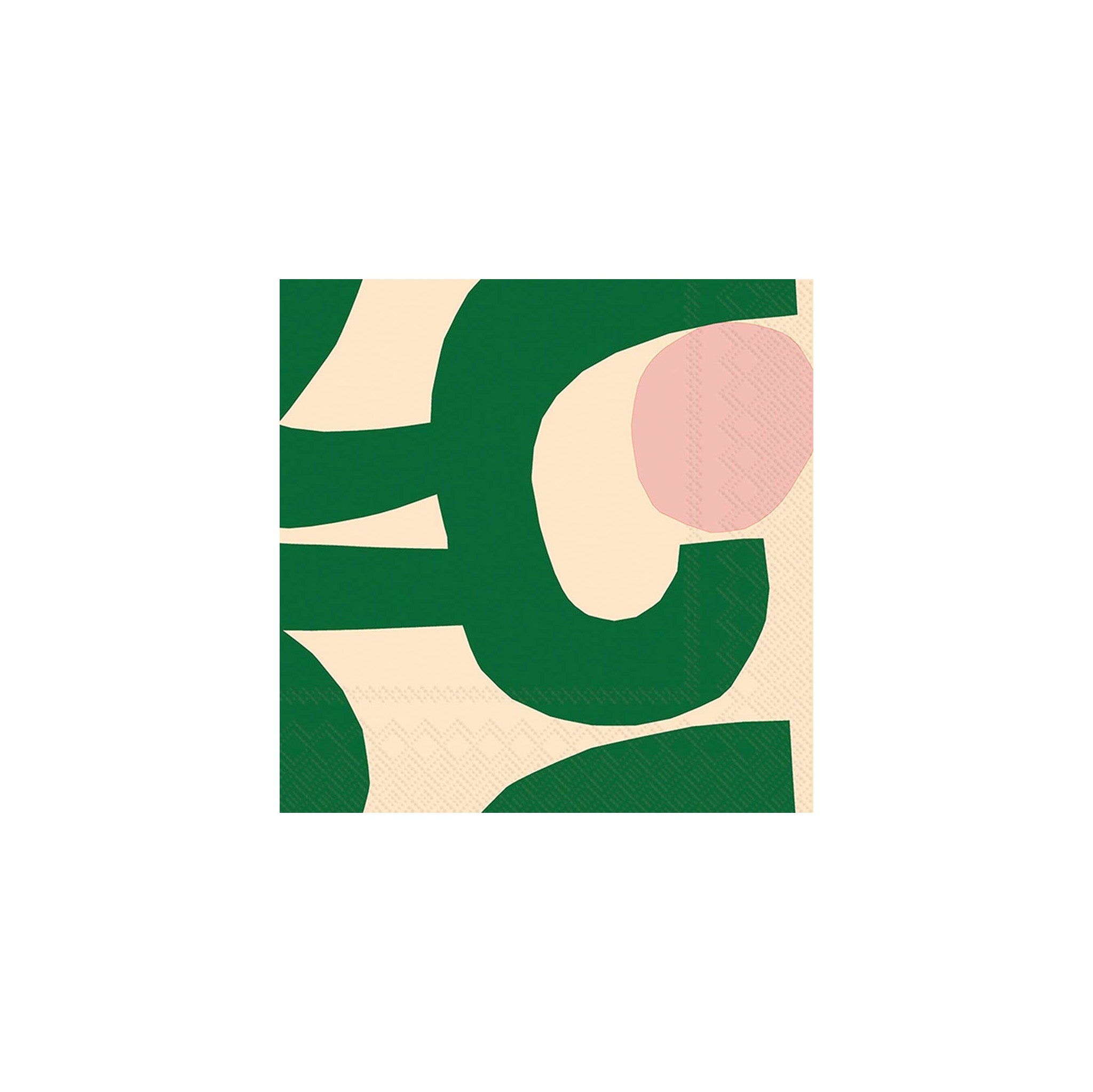 Marimekko Seppel Paper Lunch Napkin Set of 20 in green-and-blush abstract garland pattern by Antti Kekki. FSC-certified cellulose, biodegradable 3-ply paper napkins.