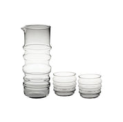 Marimekko Sukat Makkaralla Pitcher and two tumblers set in mouth-blown glass, featuring the wavy “socks rolled down” design by Anu Penttinen.
