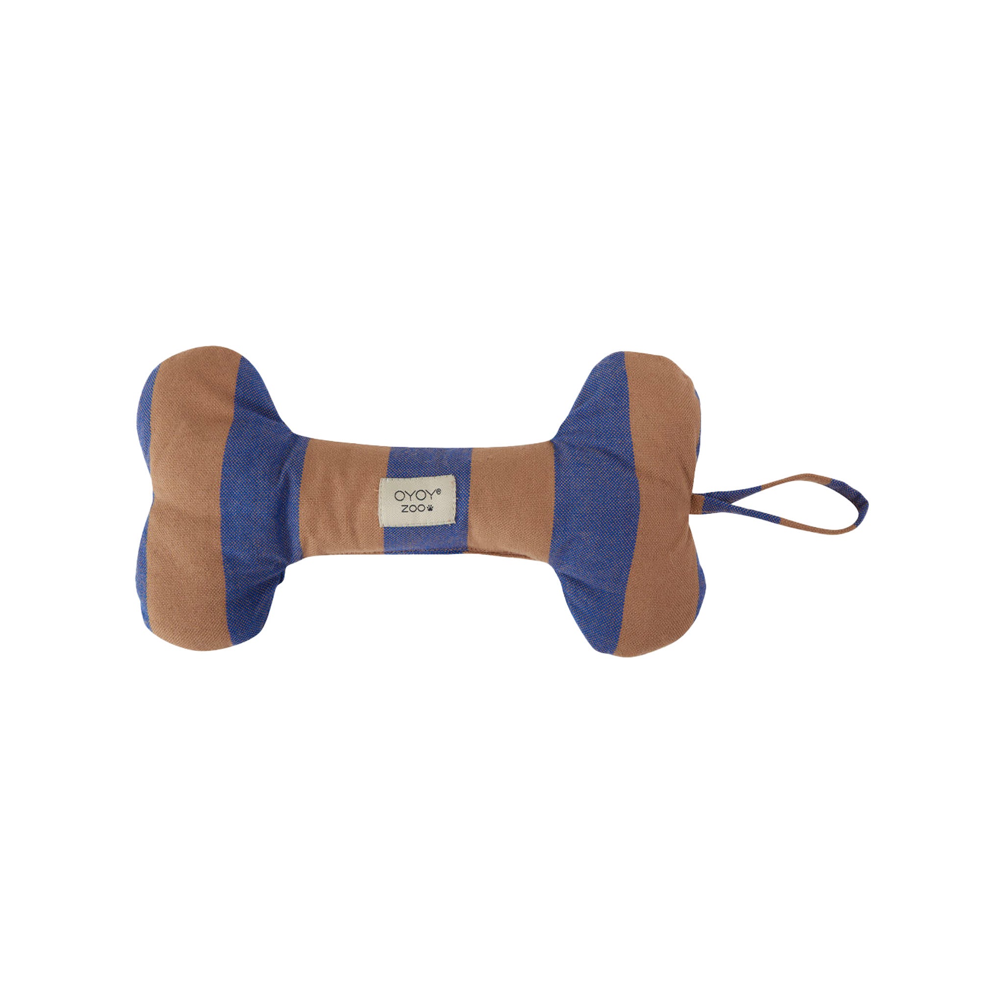 OYOY Ashi Dog Toy Large in Caramel / Blue stripes, Nordic design sustainable dog toy made from recycled polyester with handle