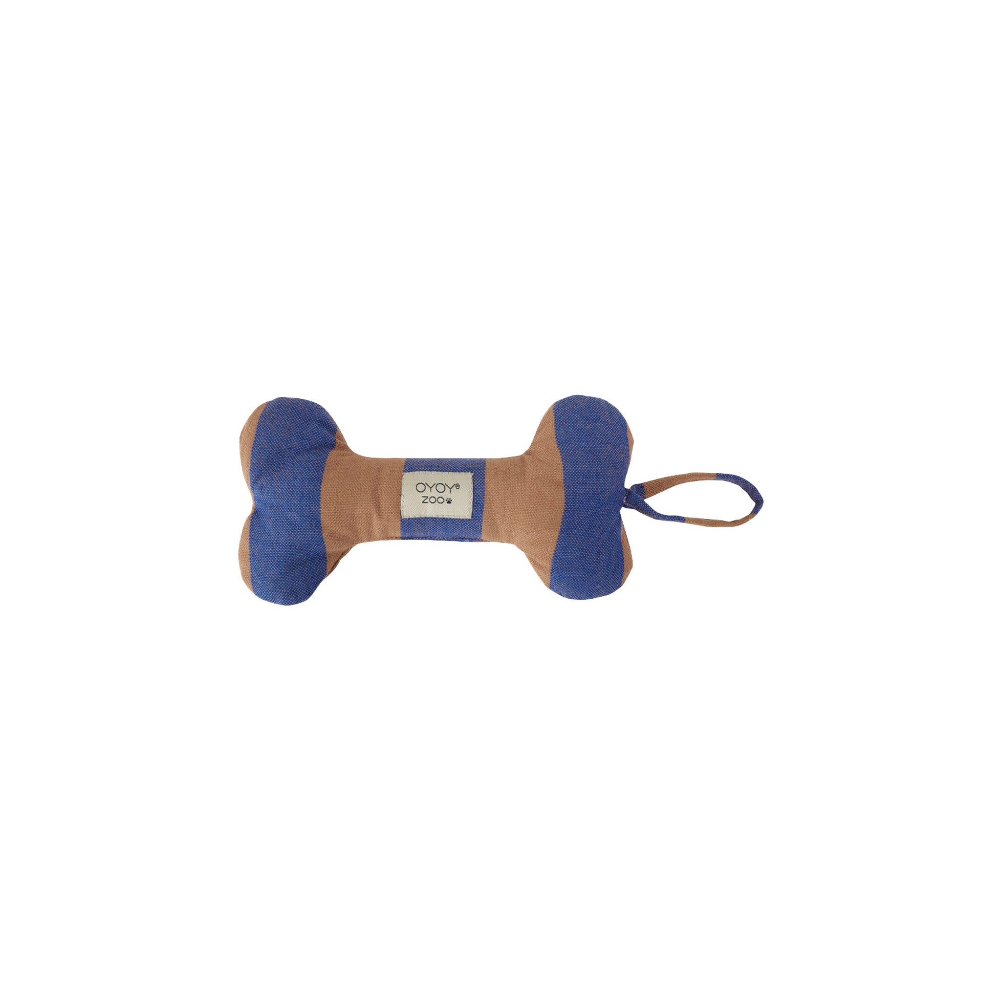 OYOY Ashi Dog Toy Small in Caramel / Blue stripes, Scandinavian recycled polyester eco-friendly dog toy with loop handle