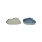 OYOY Chloe Cloud Plate & Bowl Set in silicone, available in tourmaline or pale mint. Durable, dishwasher and microwave safe kids’ dinnerware.