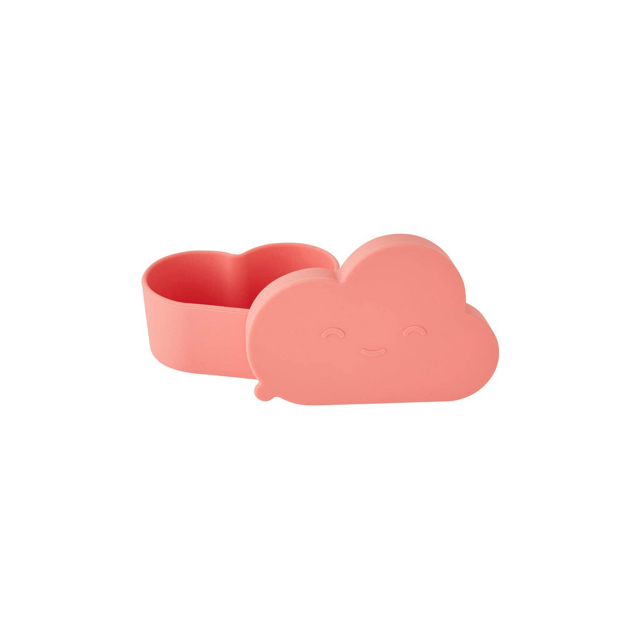 OYOY Chloe Cloud Snack Bowl with Lid in coral, durable 100% silicone snack bowl with fun cloud design.