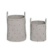 OYOY Living Design Living Dot Cotton Rope Basket Set in clay, dotted cotton rope baskets with handles, set of 2 nesting storage baskets.