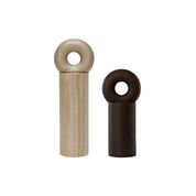 OYOY Living Design Hoop Mill Grinder in FSC-certified ash wood, available in Natural or Dark finish, two sizes. CrushGrind® mechanism for salt, pepper, or spices.