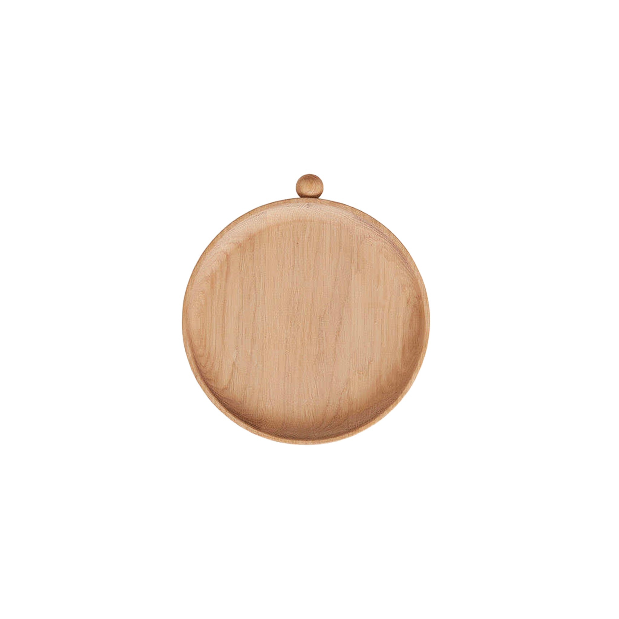 OYOY Living Design Inka Wood Tray in nraural oak, round shape. Designed in Denmark with organic curved silhouette.