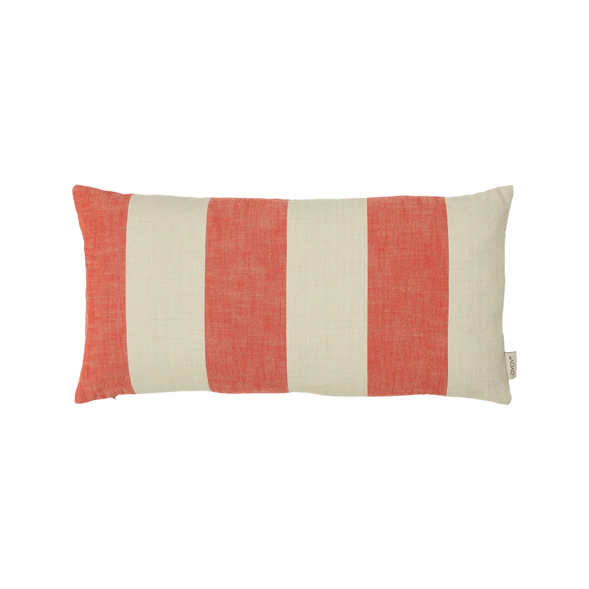 OYOY Living Design Kara Cushion Cover in Cherry Red/Offwhite stripes, rectangular organic cotton pillow cover.