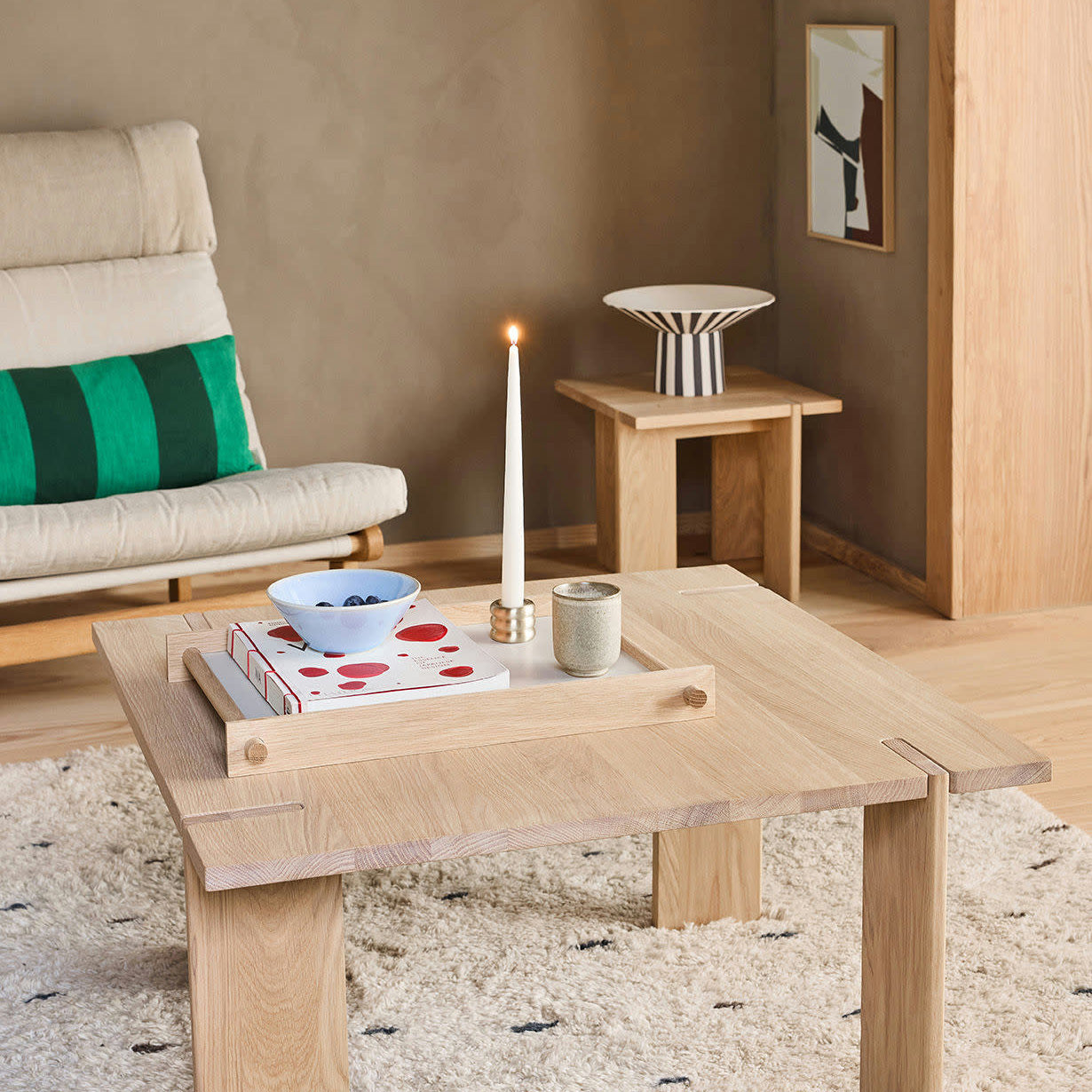 OYOY Living Design Kara Cushion Cover in Green/Dark Green stripes, rectangular organic cotton pillow cover.