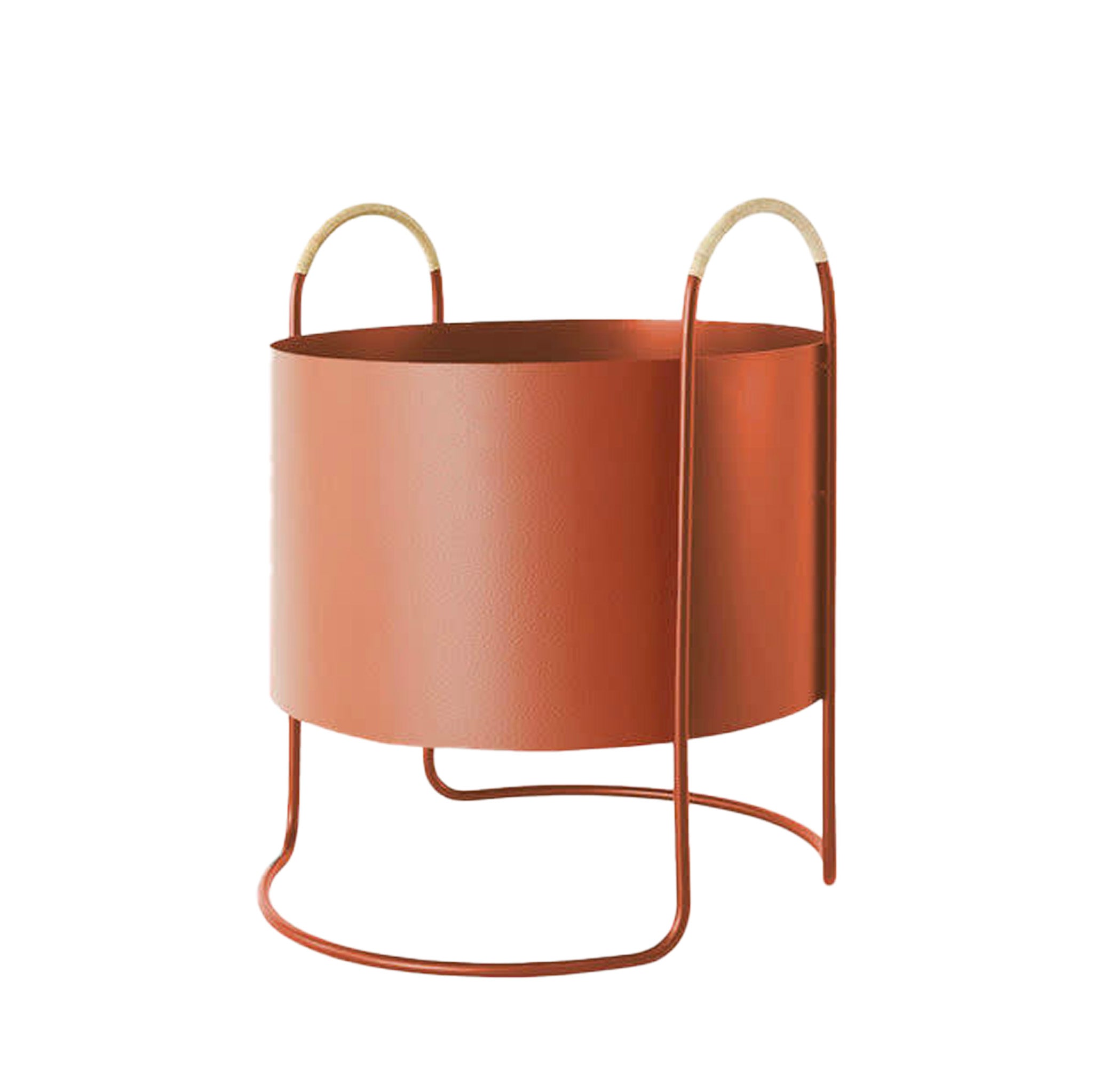 Maki Plant Box in Nutmeg with rattan handles, shown in Low version.