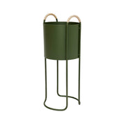Maki Plant Box in  Olive with rattan handles, shown in High version.