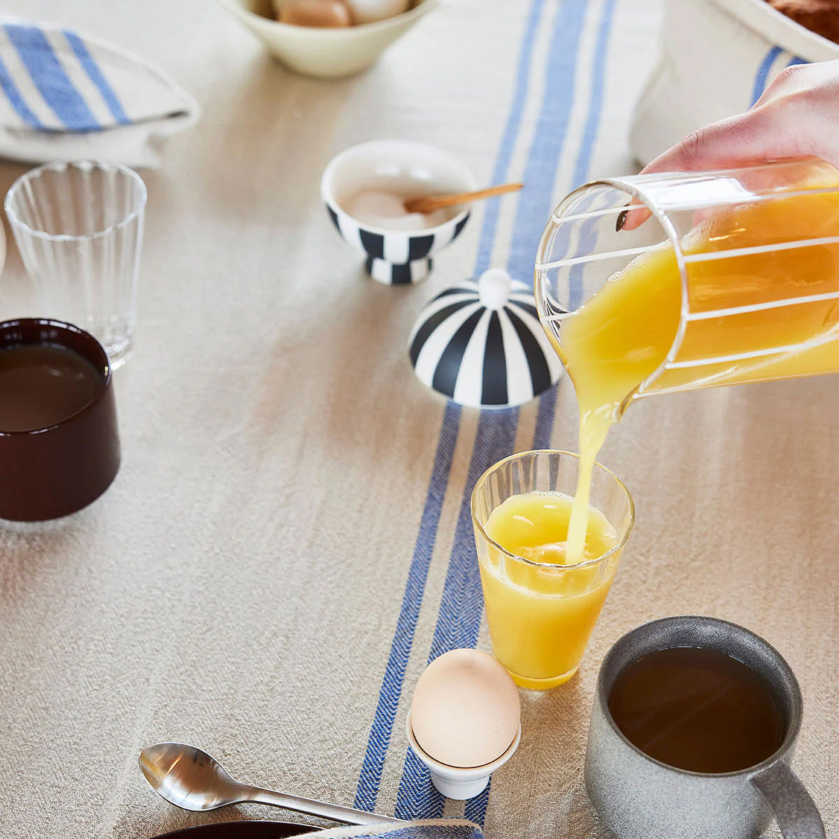 OYOY Living Design Mizu Carafe, tall mouth-blown striped glass, 1 L capacity. Designed in Denmark, perfect with Mizu Glasses.