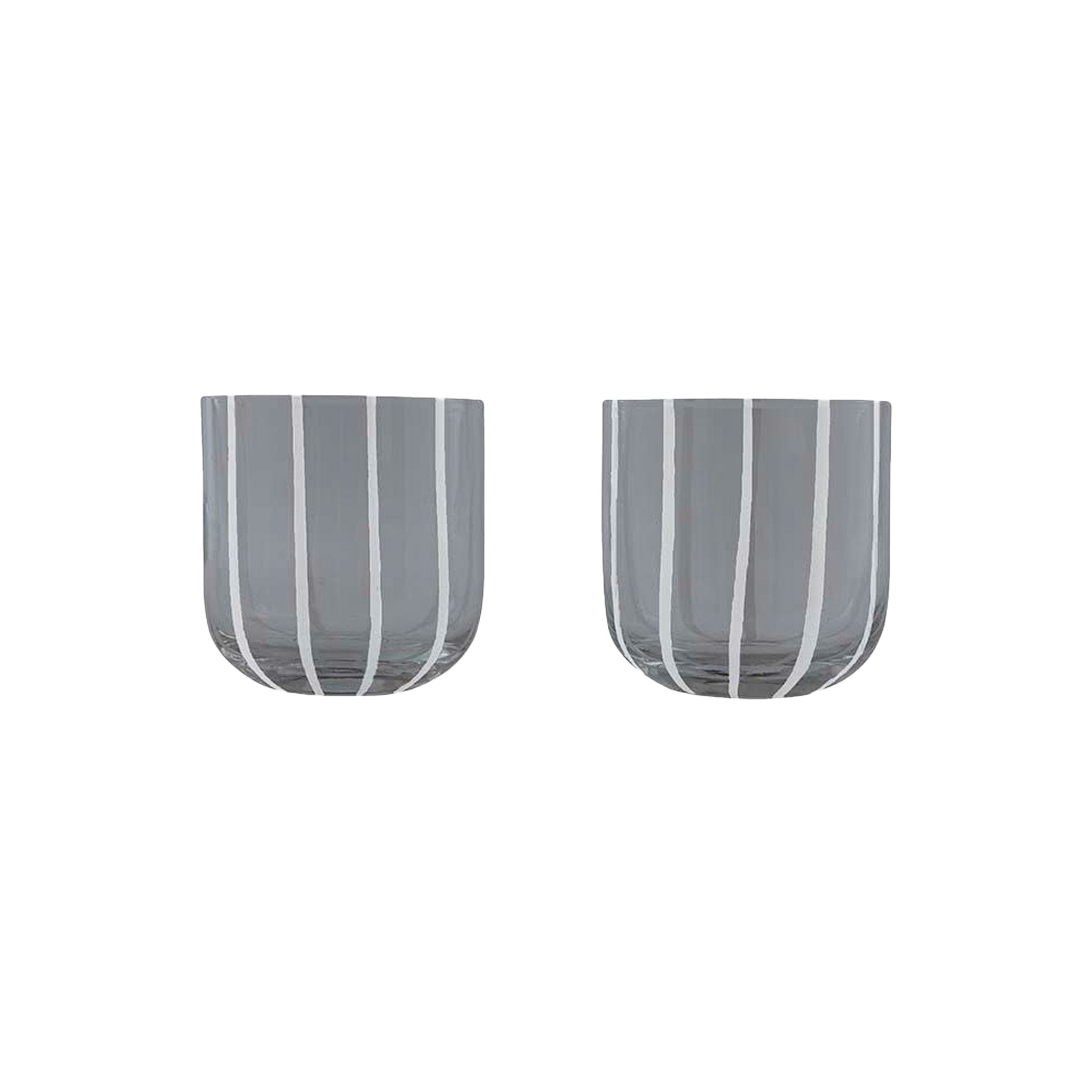 OYOY Living Design Mizu Glass Set of 2, grey mouth-blown striped glassware, 320 ml. Dishwasher safe.