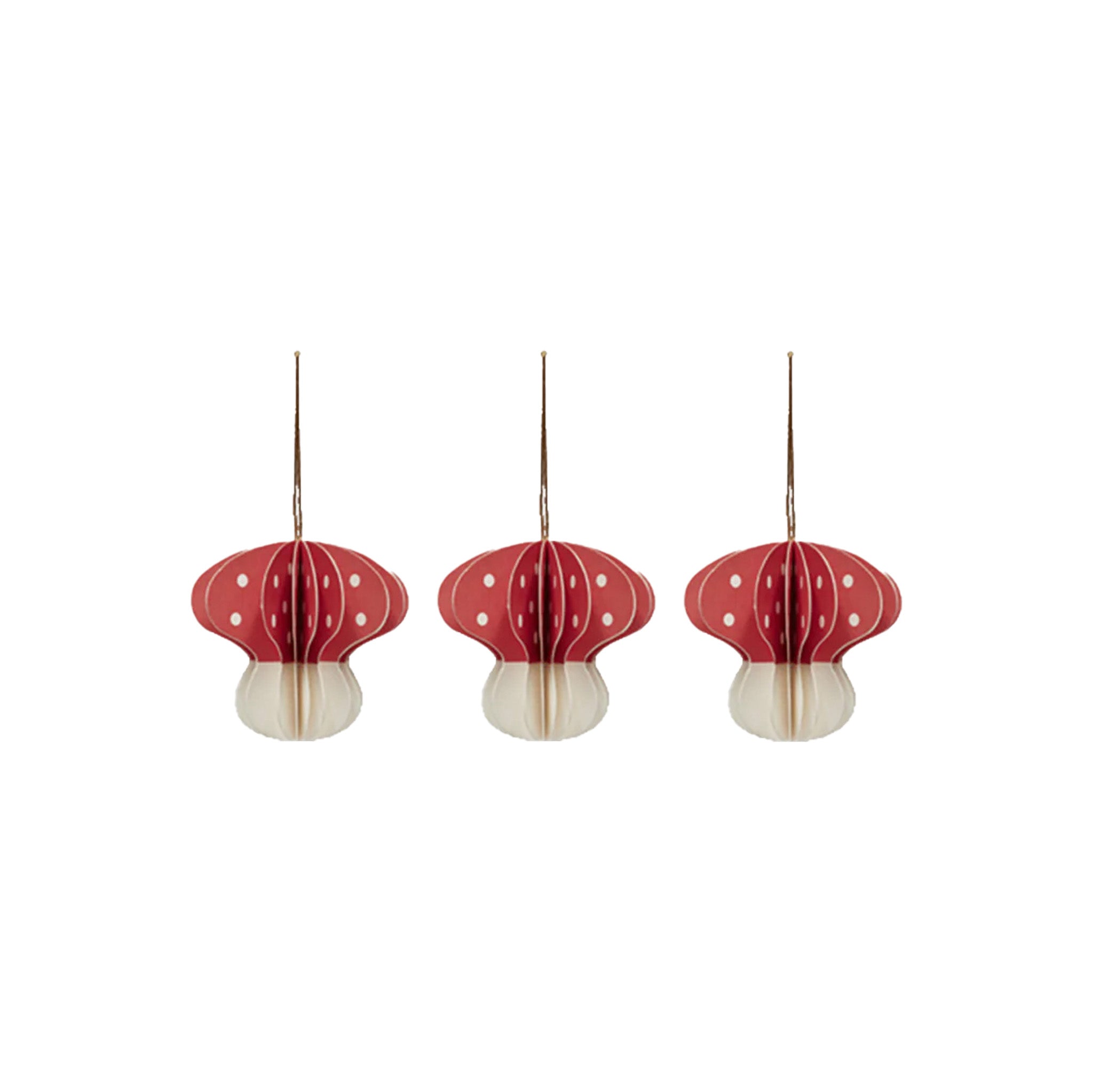 Mushroom Paper Ornament Set by OYOY Living Design — three red and white kraft paper mushrooms for festive hanging.