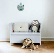 OYOY Penguin Pingo Cushion in black-and-white cotton knit, cuddly penguin pillow for kids or cozy adult décor.