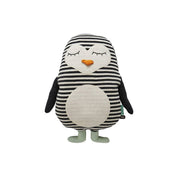 OYOY Penguin Pingo Cushion in black-and-white cotton knit, cuddly penguin pillow for kids or cozy adult décor.