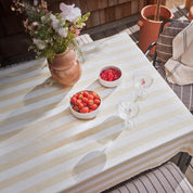 OYOY Living Design Striped Tablecloth in organic cotton with bold striped pattern. Available in multiple colors and sizes (200 × 140 cm or 260 × 140 cm).