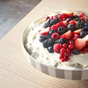 Toppu Tray by OYOY Living Design, handmade ceramic with striped design, available in multiple sizes and earthy colors.