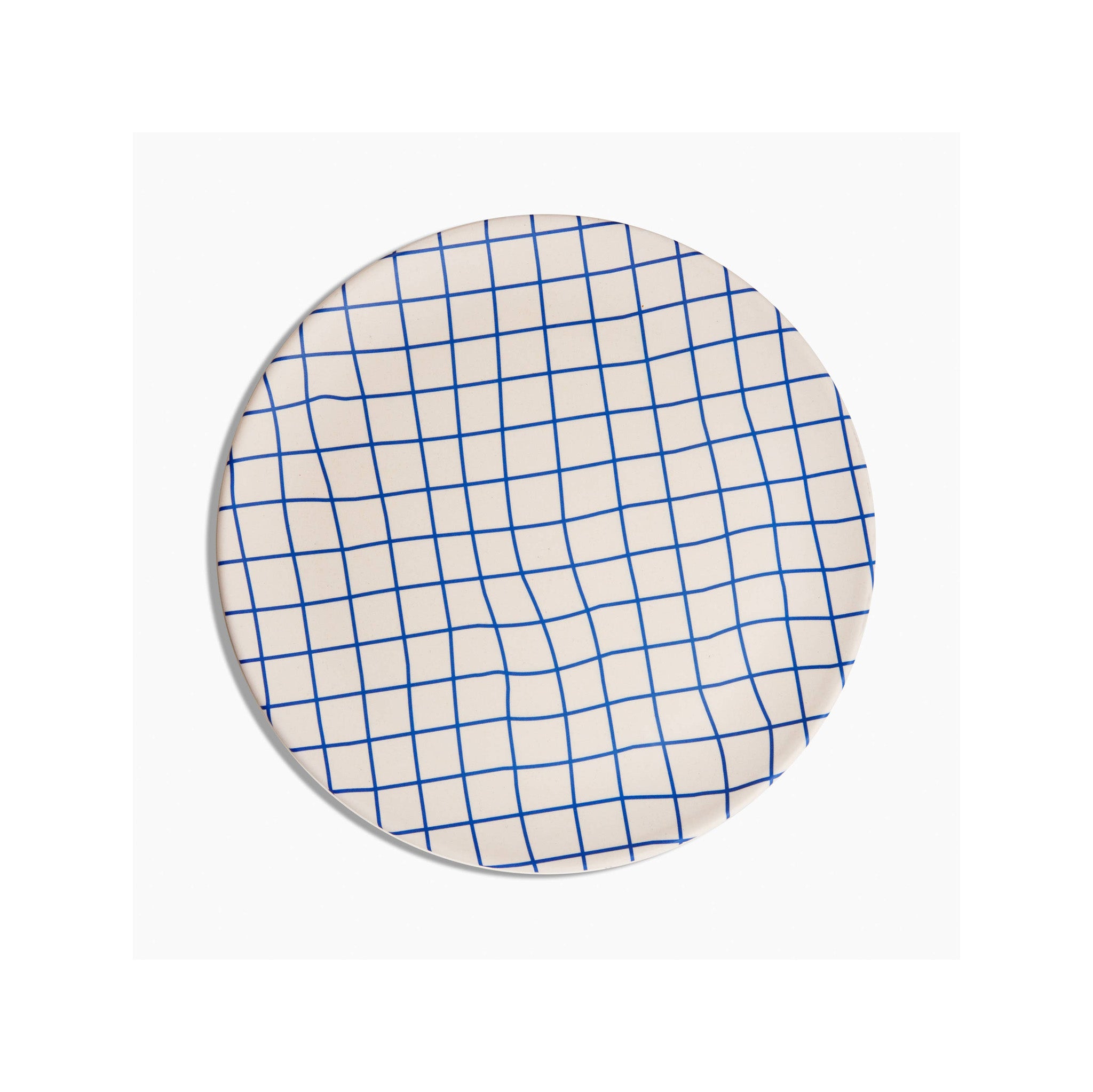 Poketo Bamboo Dinner Plates in grid print, set of 4 reusable bamboo fiber plates. Eco-friendly, durable, and dishwasher safe.