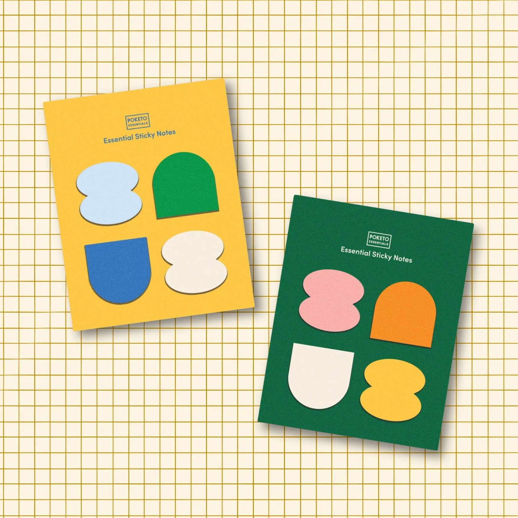 Poketo Essential Sticky Notes set with 4 colorful shapes. Fun sticky notes for reminders, to-dos, and planners.