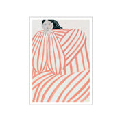 Poster & Frame Still Waiting Poster by Sofia Lind. 50 × 70 cm Scandinavian art print featuring muted colors, patterned background, and seated figure.