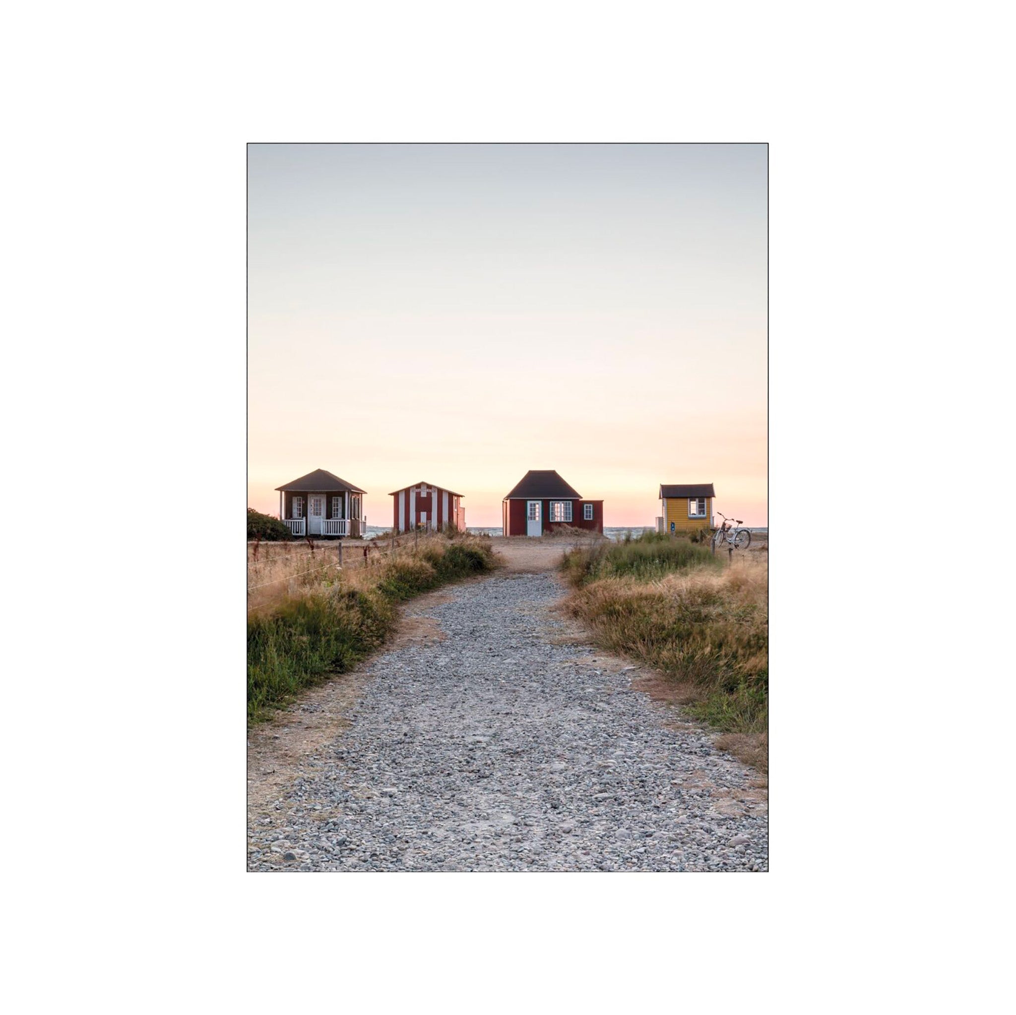 Foto Factory Strandhuse Poster, 50 × 70 cm photography print of Danish beach houses on the Nordic coast.