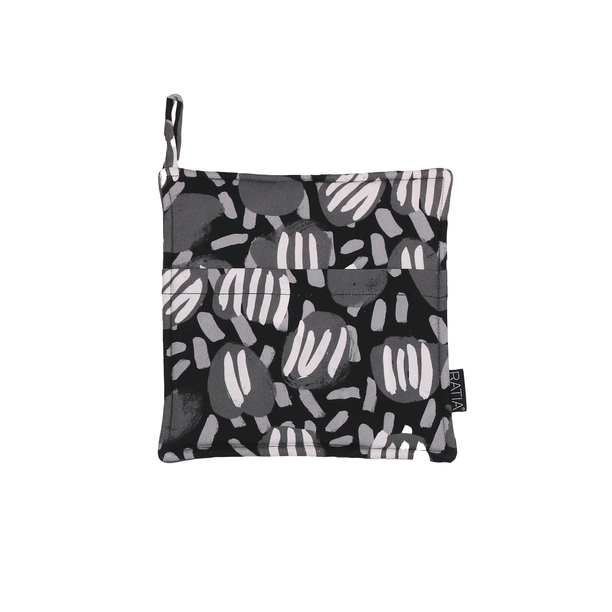 Grey. Graphic floral cotton design with padded polyester fill, heat-safe and made in Portugal.