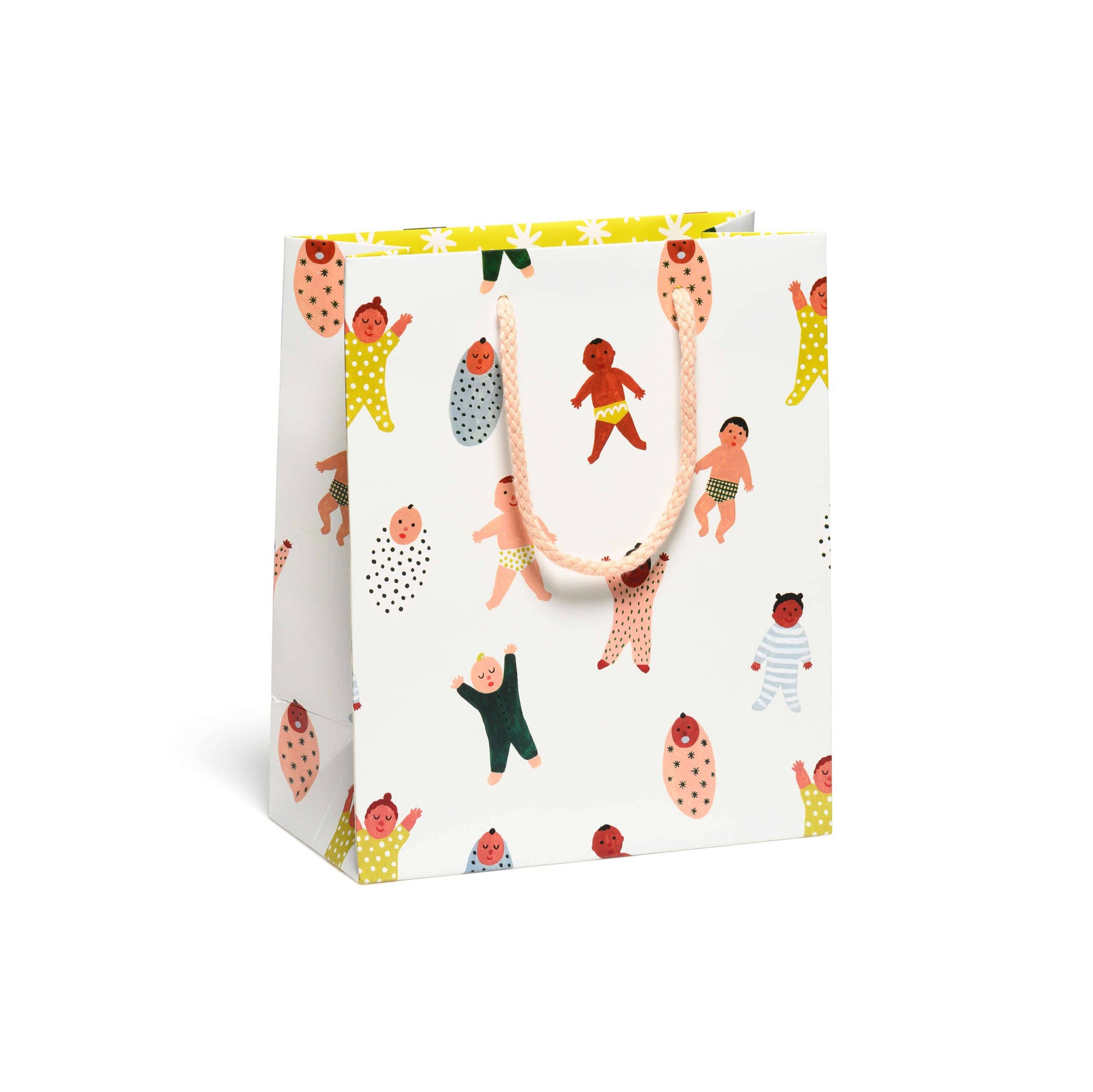 Red Cap Cards Beautiful Baby Gift Bags, illustrated by Dylan Mierzwinski. Full-color matte paper bags with cotton rope handles.