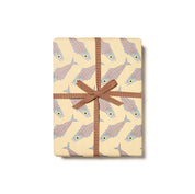 Red Cap Cards Herring Gift Wrap, set of 3 recycled 19 × 27 inch sheets illustrated by Emily Isabella, rolled in cellophane without core.